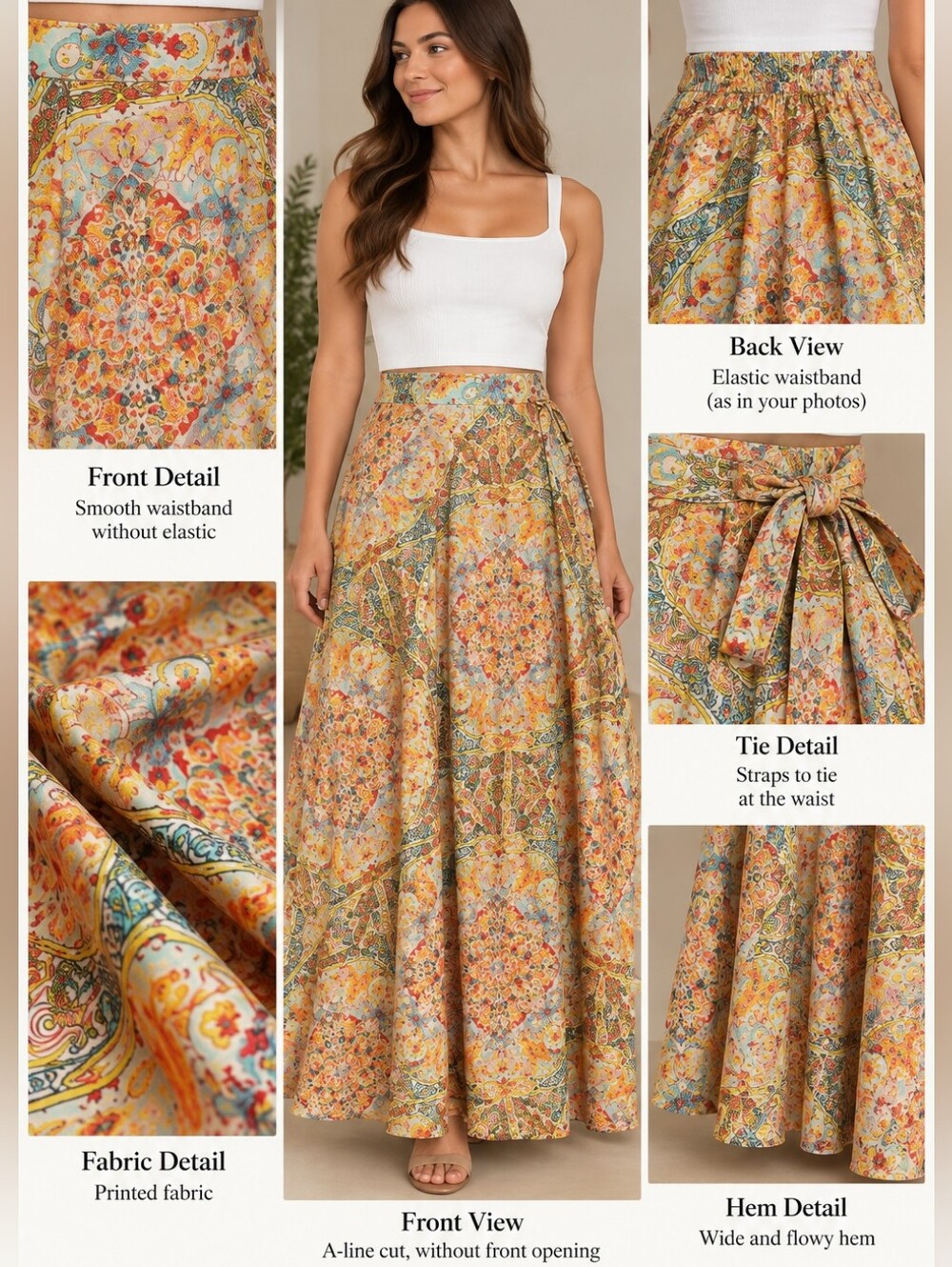 Flint & Moss Boho Paisley Maxi Skirt Size M Multicolor Tie Waist